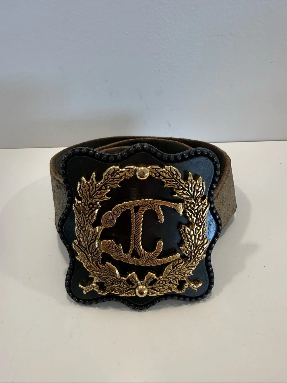 Just Cavalli Gold and Black Distressed Women's Belt